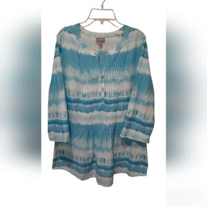 J.Jill Tunic Womans Small Blue White Tie Dye Cotton Hippie Bohemian Comfort